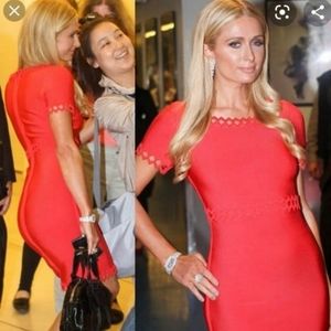 Herve Leger Ariana Red Stretch Bandage Cocktail Dress